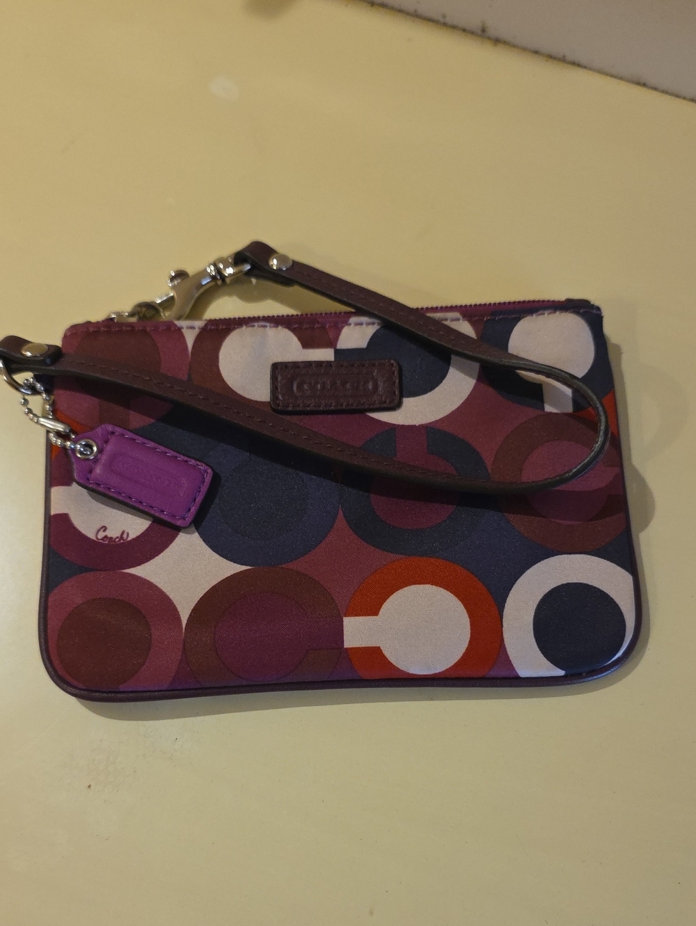 Coach Small Multi-Color Circle Print Wristlet with Removable Strap